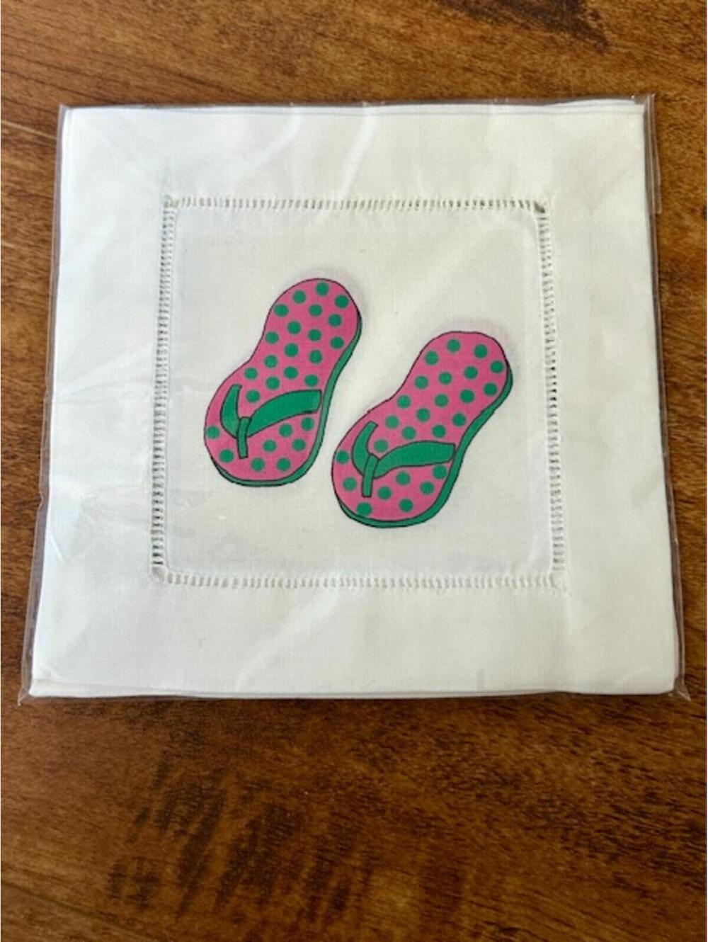 White Handkerchief with Pink and Green Flip Flop Design